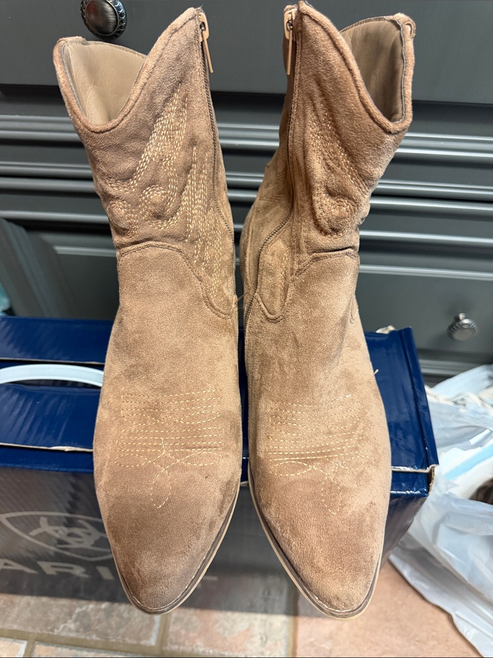 Altar’d state Women's Suede Ankle Western Boots - Tan size 8.5